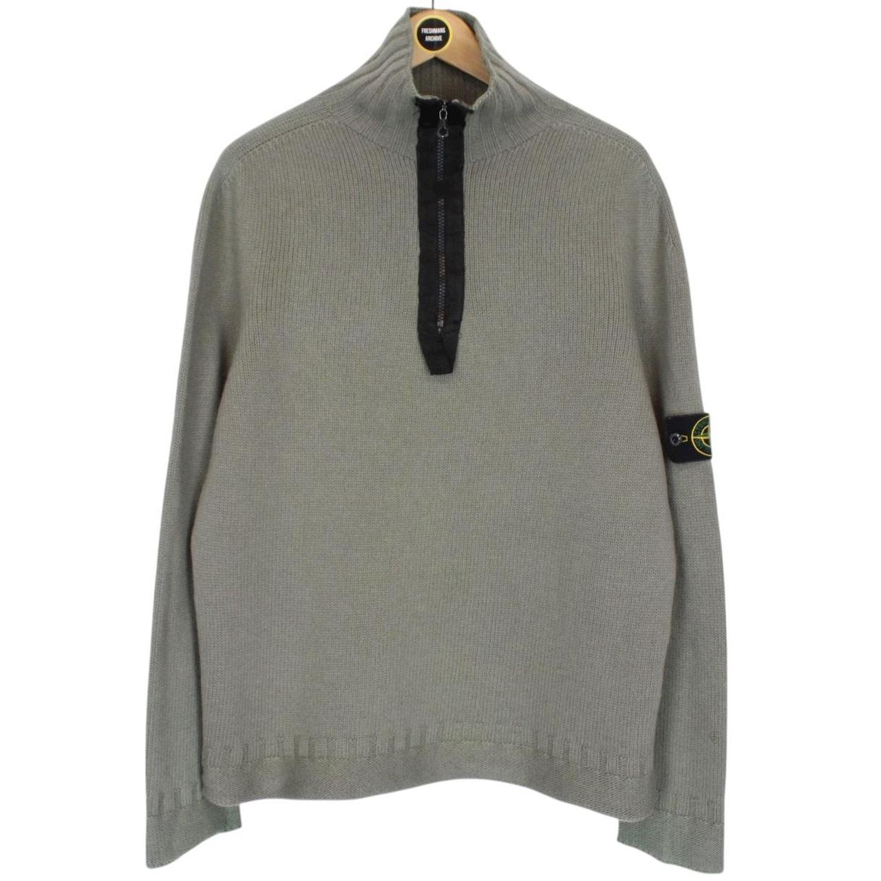 Vintage Stone Island AW 2002 Beige Virgin Wool Knit 1/4 Zip Jumper