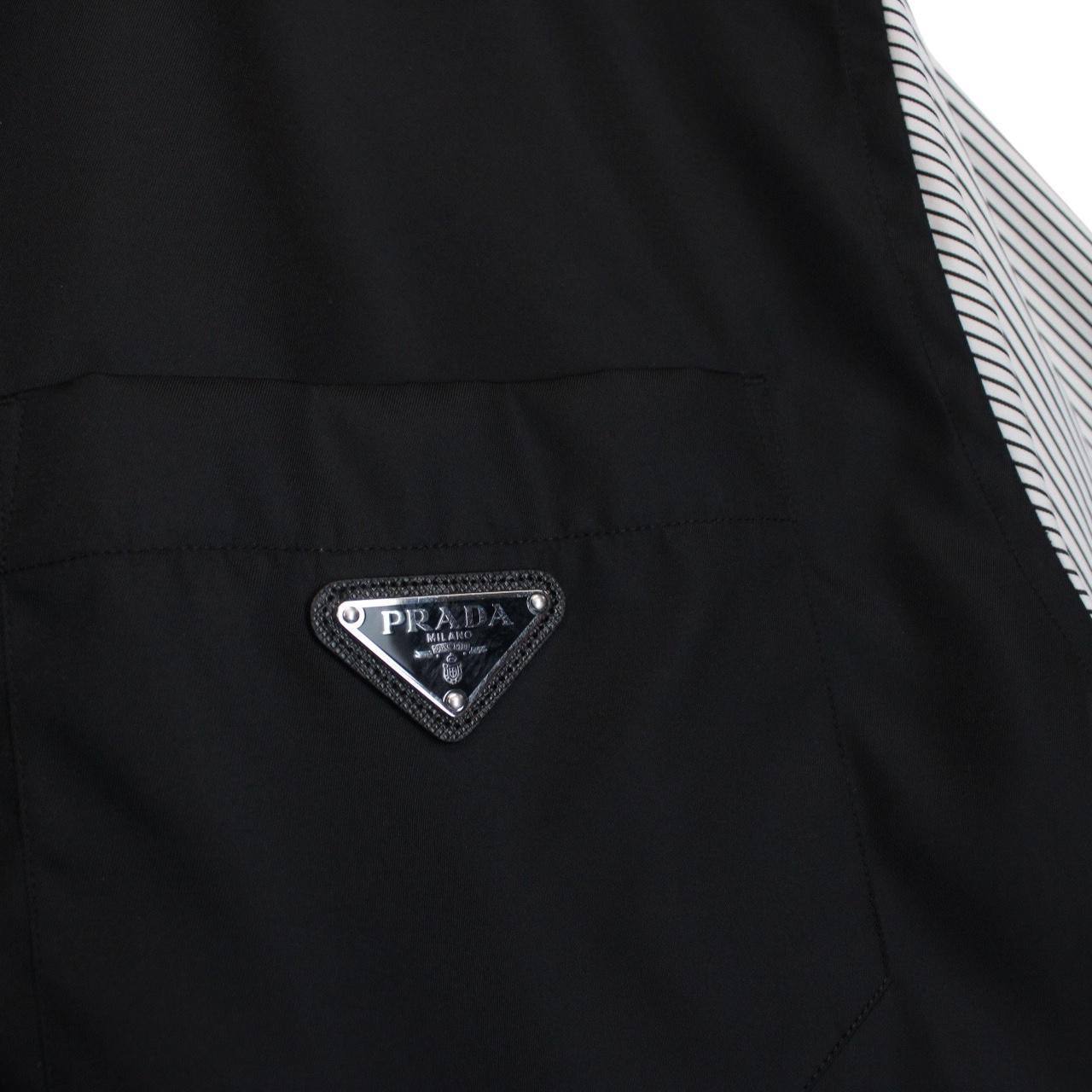 Prada Re-Nylon Stretch Cotton Black and White Hybrid Bowling Shirt