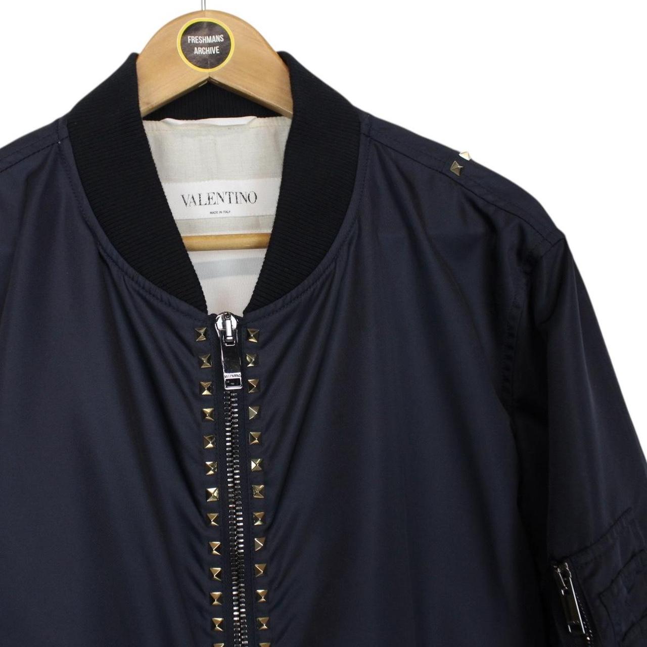 Valentino Navy Blue Rockstud Full Zip Nylon Bomber Jacket
