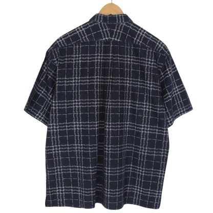 Vintage Burberry London Navy Blue Logo Print Short Sleeve Cotton Shirt