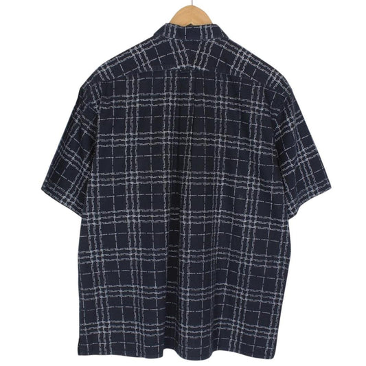 Vintage Burberry London Navy Blue Logo Print Short Sleeve Cotton Shirt