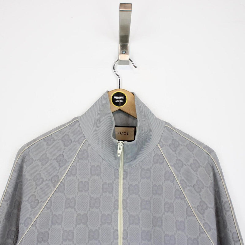 Gucci Grey GG Jacquard Monogram Nylon Track Jacket