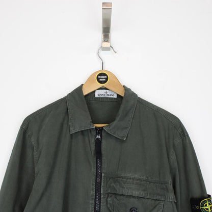 Stone Island AW 2020 Dark Green Full Zip Cotton Overshirt Jacket