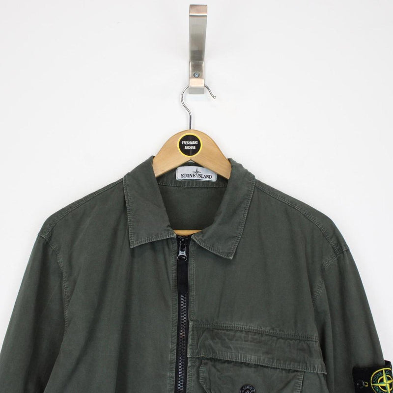 Stone Island AW 2020 Dark Green Full Zip Cotton Overshirt Jacket