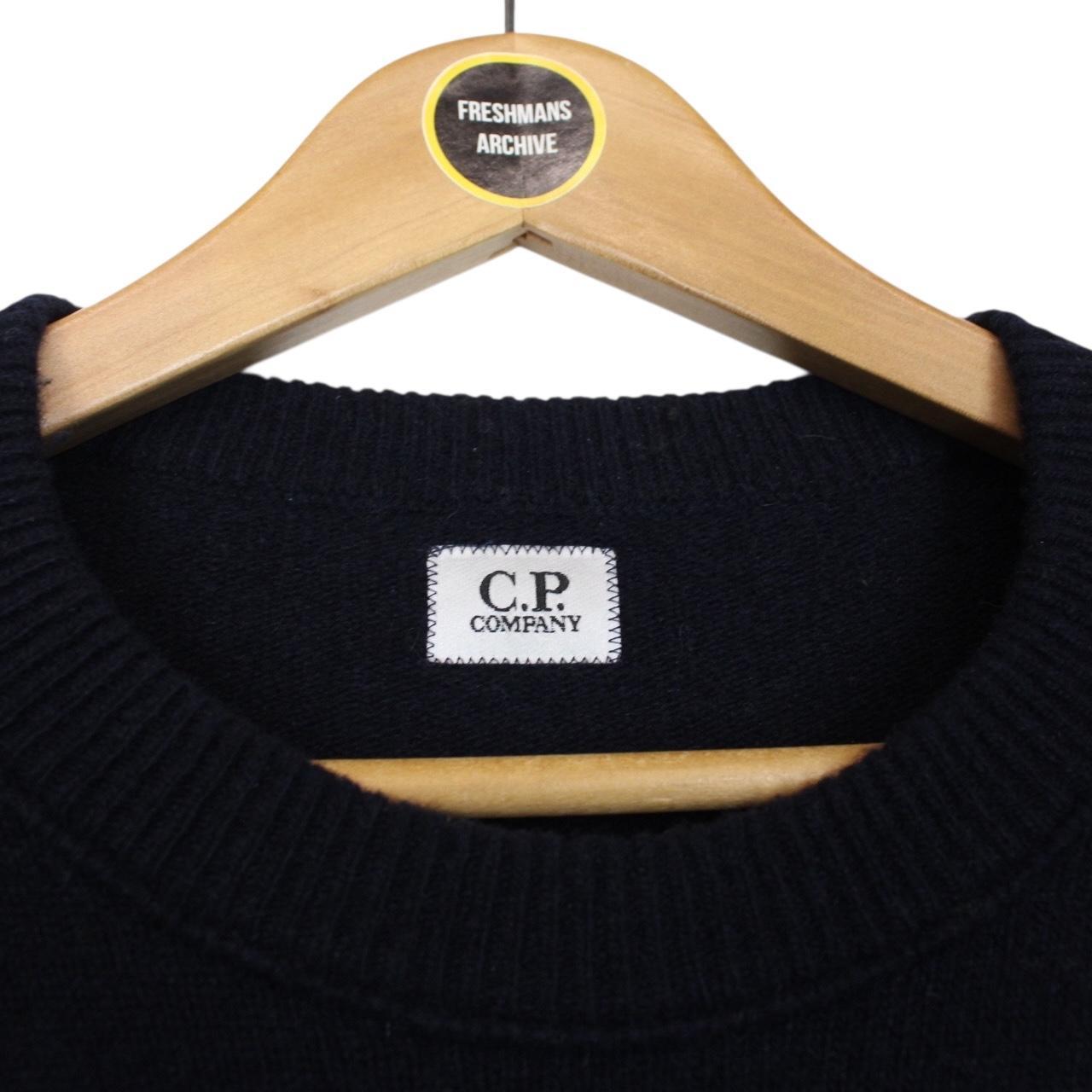 CP Company Navy Blue Wool/Nylon Knit Goggle Sweatshirt Jumper