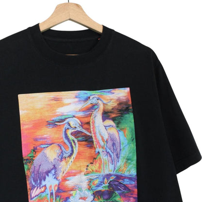Heron Preston black pocket t-shirt with multicoloured birds print and oversized fit.