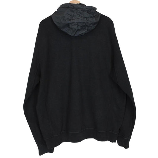 Stone Island black full zip hoodie with logo patch and cotton material.