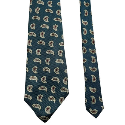 Polo Ralph Lauren green silk tie with paisley print pattern and logo detail.