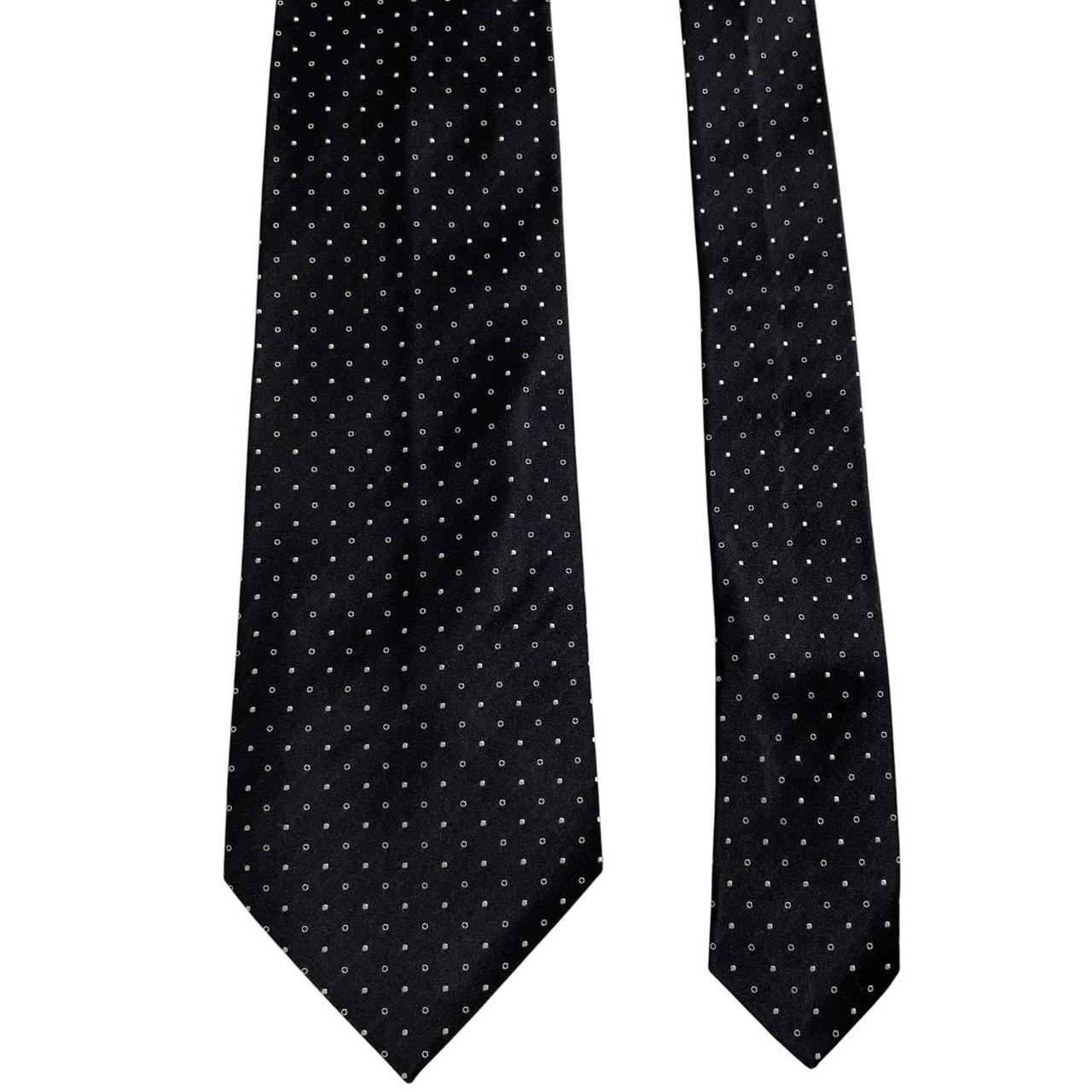 Paul Smith black and white polka dot silk tie with logo and tags attached.