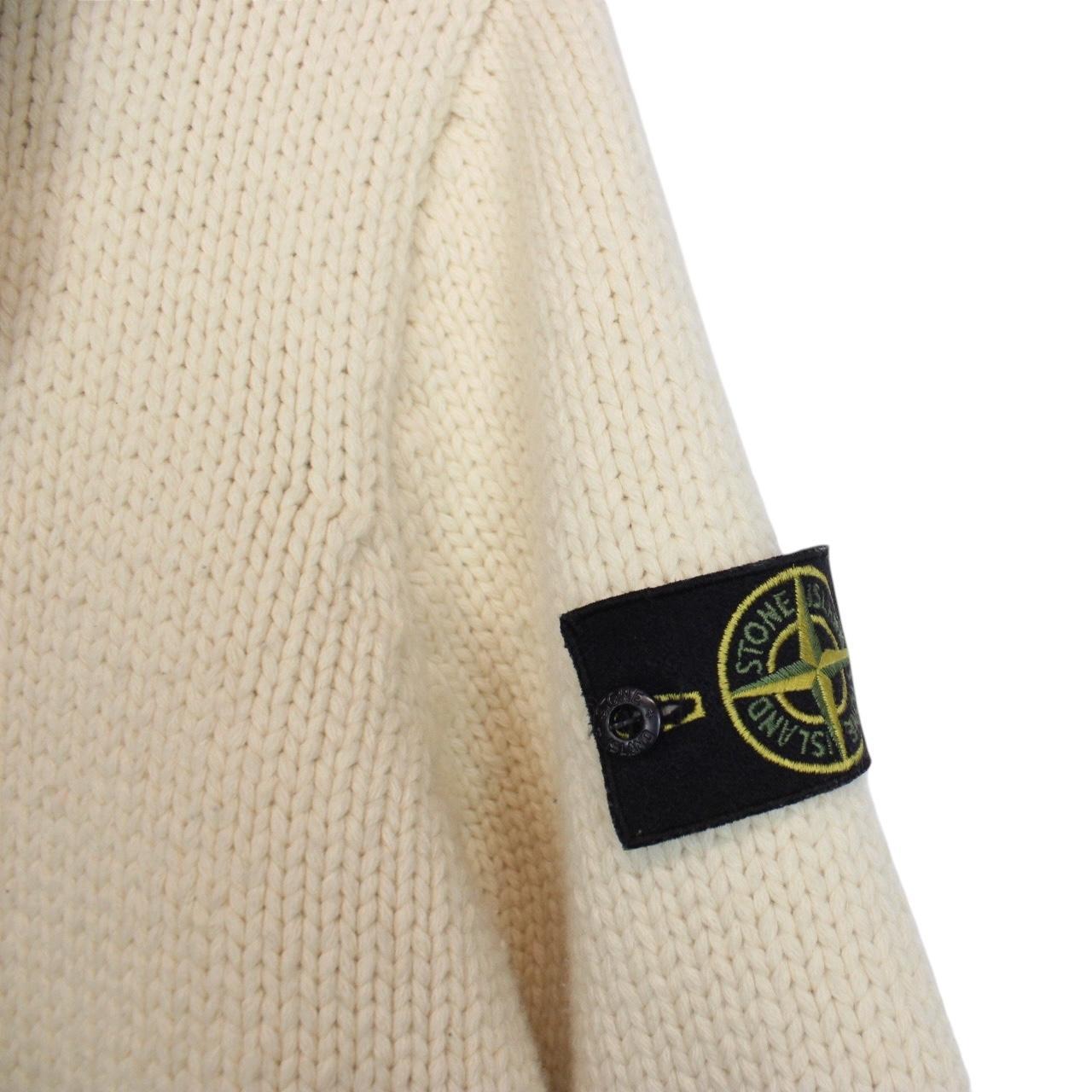 Stone Island AW 2020 Cream Double Breasted Wool Blend Knit Cardigan Jacket