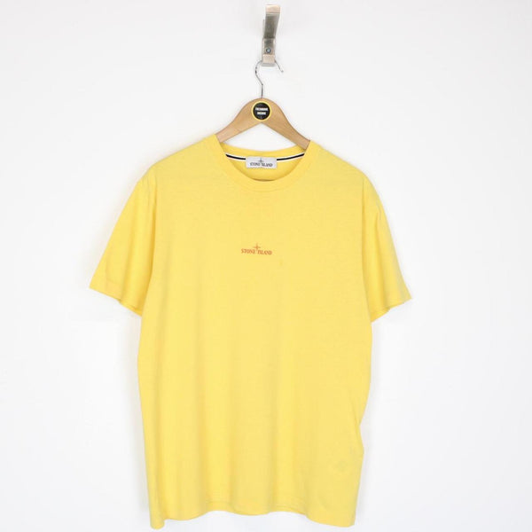 Stone Island SS 2022 Yellow Short Sleeve Logo Print Cotton T-Shirt