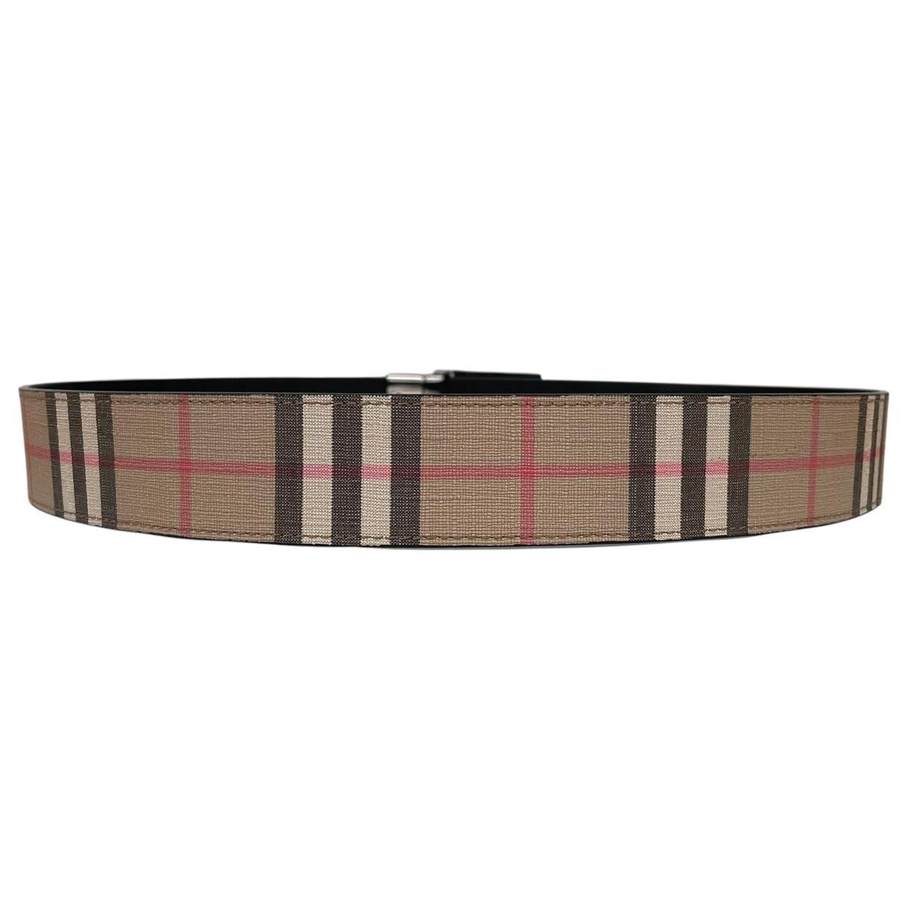 Burberry Reversible Plaque Beige and Black Buckle Nova Check Canvas Belt