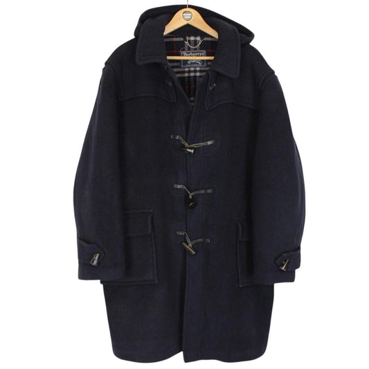 Vintage 90s Burberry Navy Blue Nova Check Wool Duffle Coat