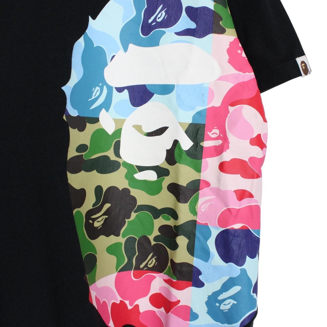 Bape Black and Multicoloured ABC Camo Crazy Side Ape Head Short Sleeve T-Shirt