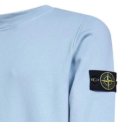 Stone Island blue cotton crew neck sweatshirt with embroidered compass logo and tags.
