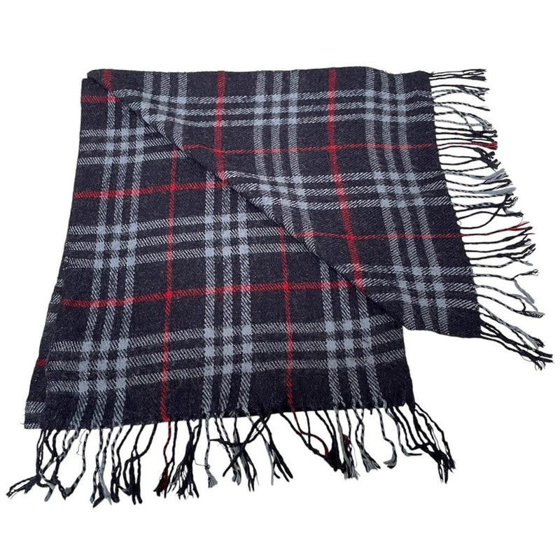 Vintage 90s Burberry Navy Blue Nova Check Lambswool Scarf