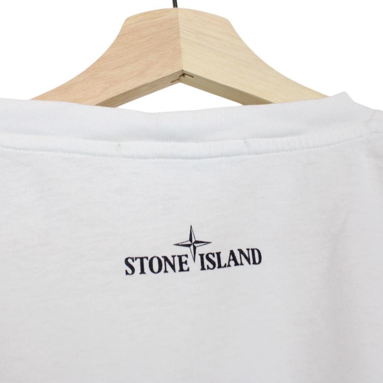 Stone Island white short sleeve cotton t-shirt with logo print and pocket detail.