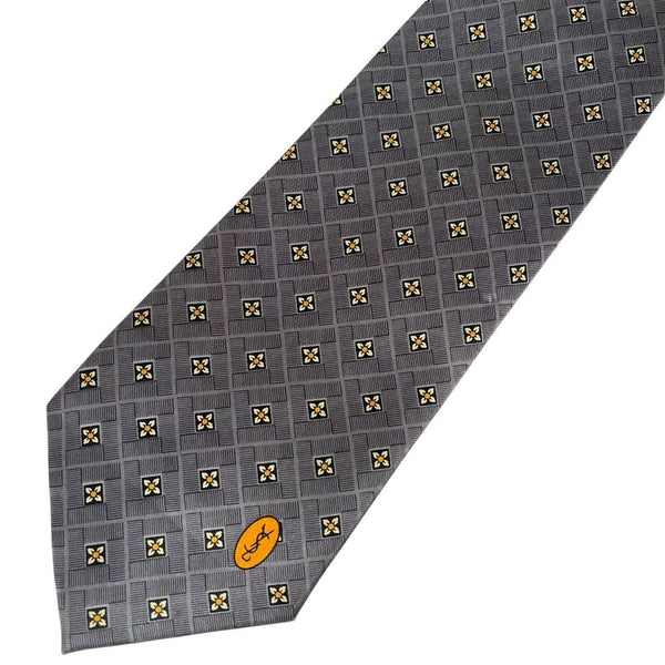 Vintage 90s Yves Saint Laurent Silver and Yellow Silk Tie