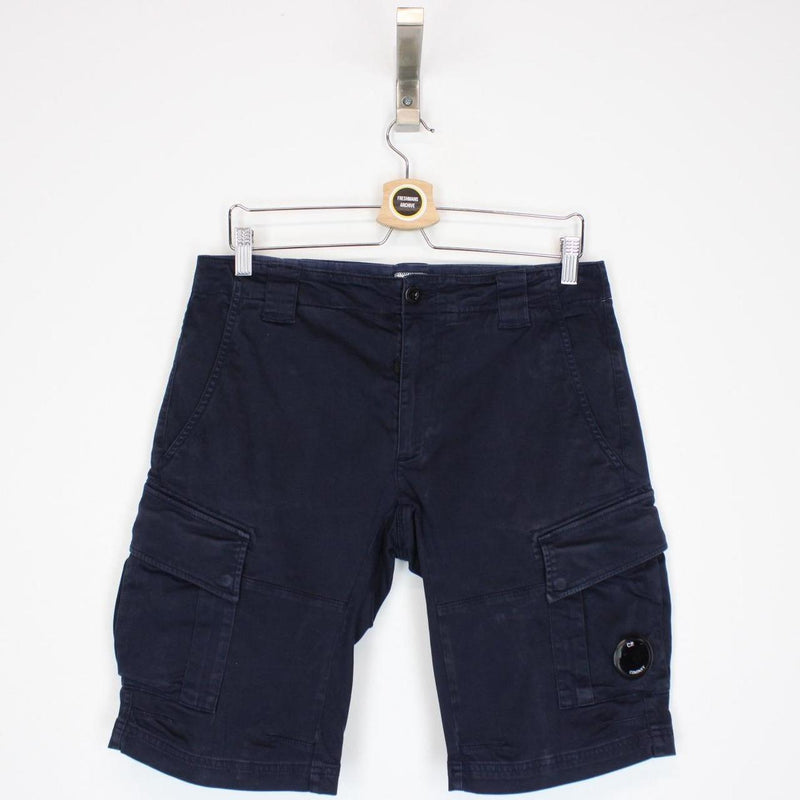 CP Company Navy Blue Cotton Lens Cargo Shorts