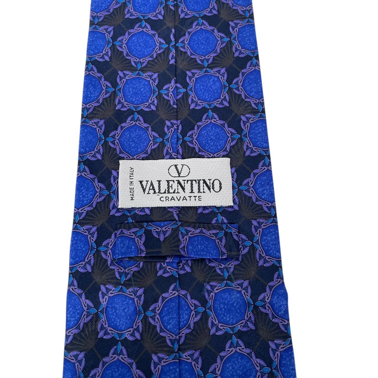 Vintage Valentino Purple and Navy Blue Geometric Print Silk Tie