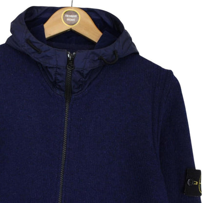 Stone Island AW 2015 Navy Blue Wool Knit Nylon Hoodie Jumper