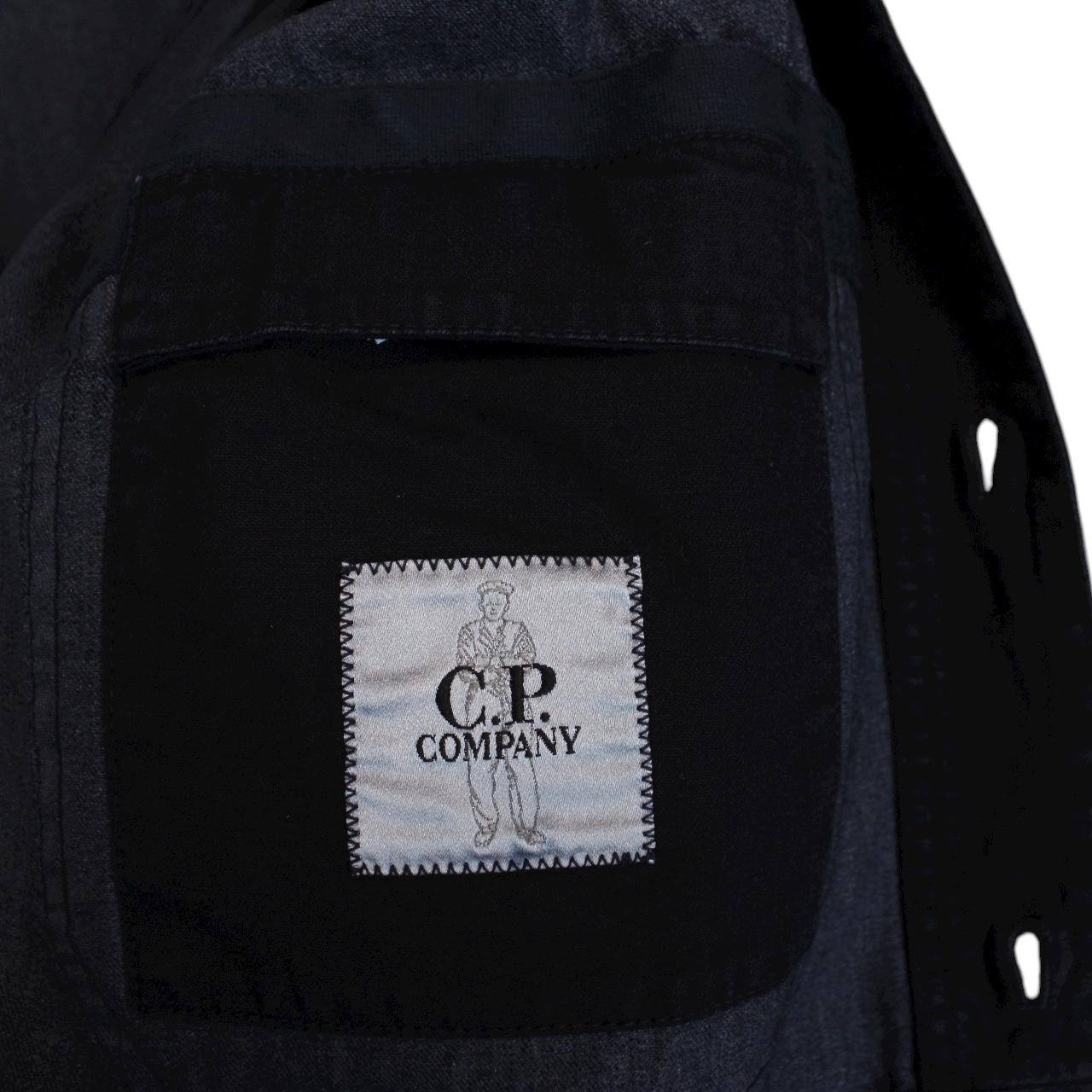CP Company ‘Blu’ Navy Blue Garment Dyed Button Up Cotton Lens Overshirt