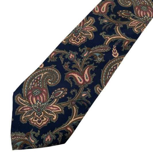 Vintage Christian Dior Navy Blue Paisley Print Silk Tie