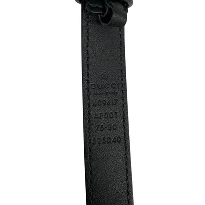 Gucci Black and Gold Marmont Thin Leather Belt with GG Buckle