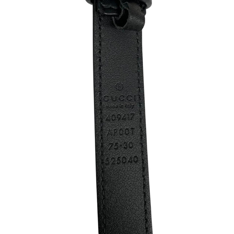 Gucci Black and Gold Marmont Thin Leather Belt with GG Buckle