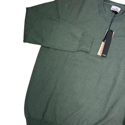 Stone Island green knit jumper made from organic cotton with logo patch detail.