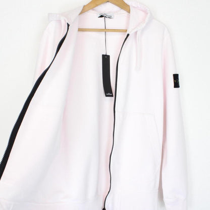 Stone Island SS 2022 Linen White Full Zip Cotton Hoodie Jumper