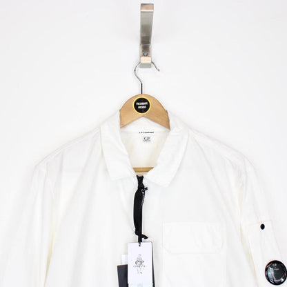 CP Company White Full Zip Cotton Lens Overshirt