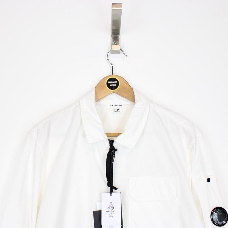 CP Company White Full Zip Cotton Lens Overshirt