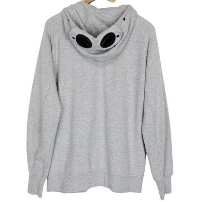 CP Company Grey Cotton Full Zip Goggle Hoodie Jumper