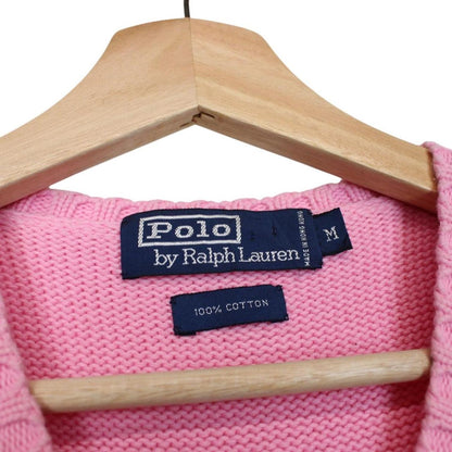 Polo Ralph Lauren pink cotton sweater vest with embroidered logo and ribbed hem.