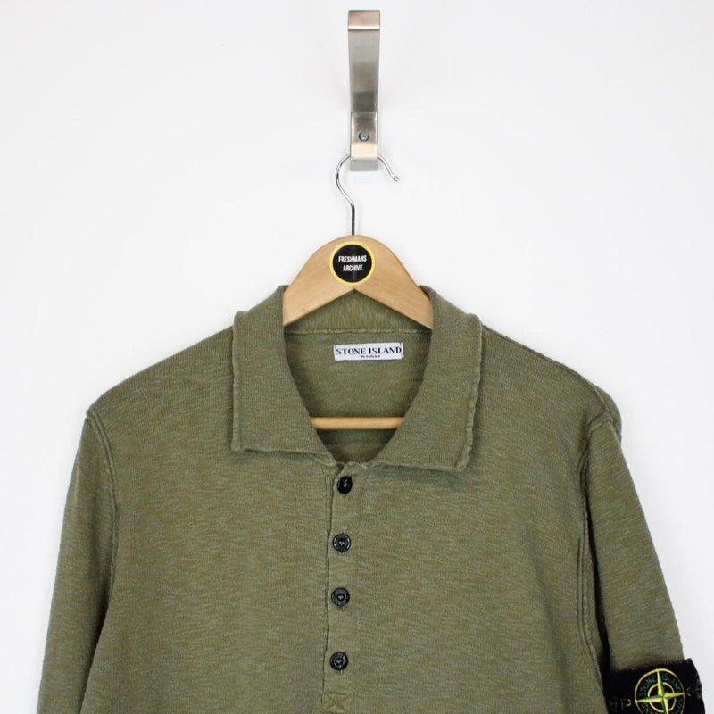 Vintage Stone Island Khaki Green Cotton Knit Collared Jumper