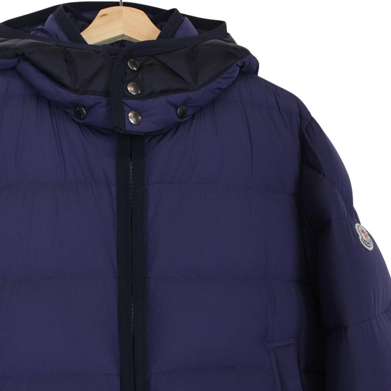 Moncler Tanguy Navy Blue and Red Full Zip Hooded Down Jacket