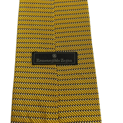 Ermenegildo Zegna yellow tie silk/cotton blend with subtle sheen and classic design.