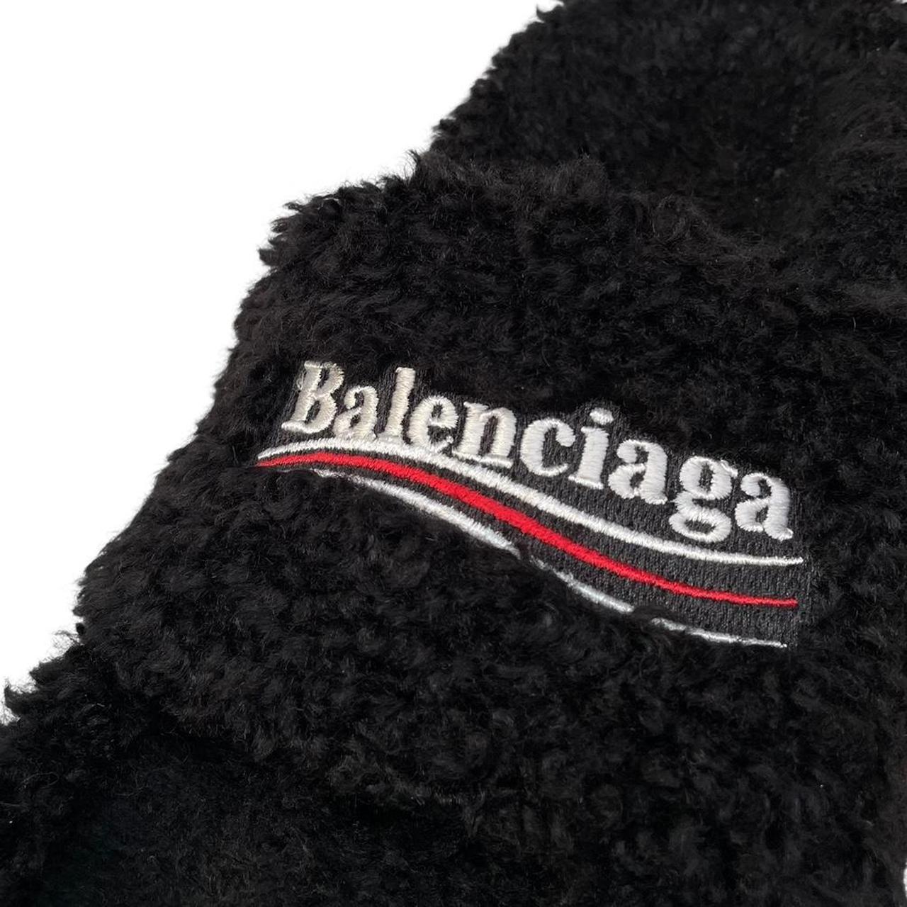 Balenciaga Black Faux Fur Furry High Heels Slides