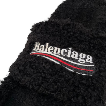 Balenciaga Black Faux Fur Furry High Heels Slides