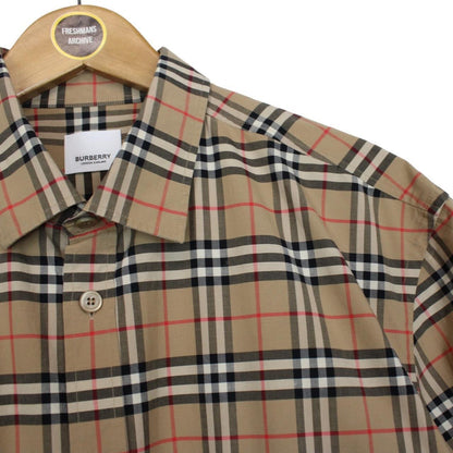 Burberry Tan Brown Nova Check Short Sleeve Poplin Cotton Shirt