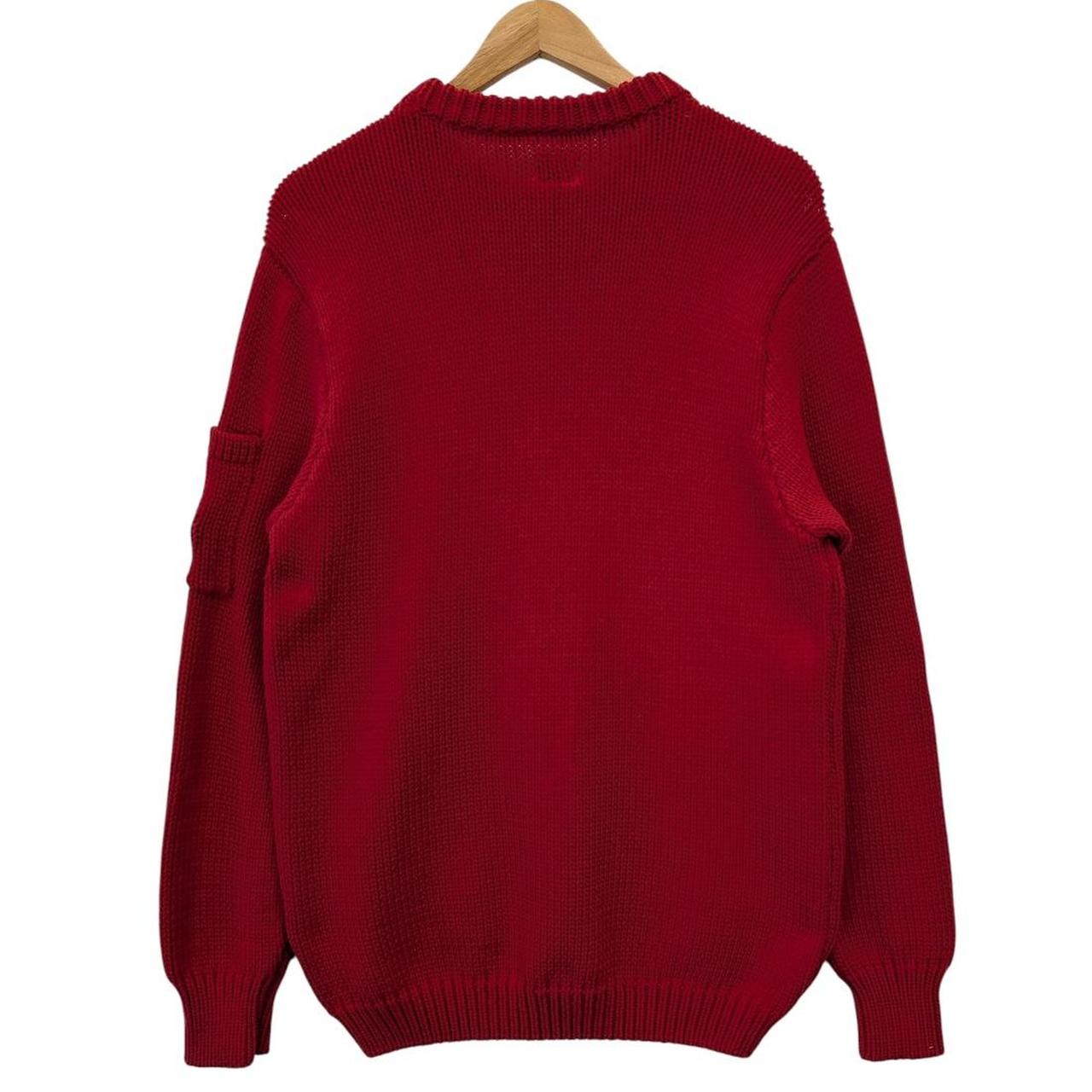 CP Company Red Ribbed Cotton Knit Fisherman Style Lens Jumper