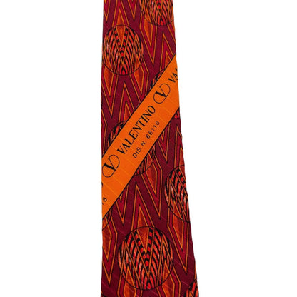 Vintage Valentino Red and Orange Geometric Pattern Silk Tie