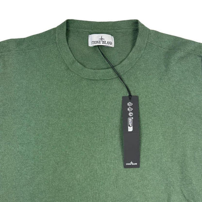 Stone Island green knit jumper made of organic cotton with logo patch.