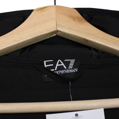 Emporio Armani black quilted hooded gilet with logo detail and zip pockets.
