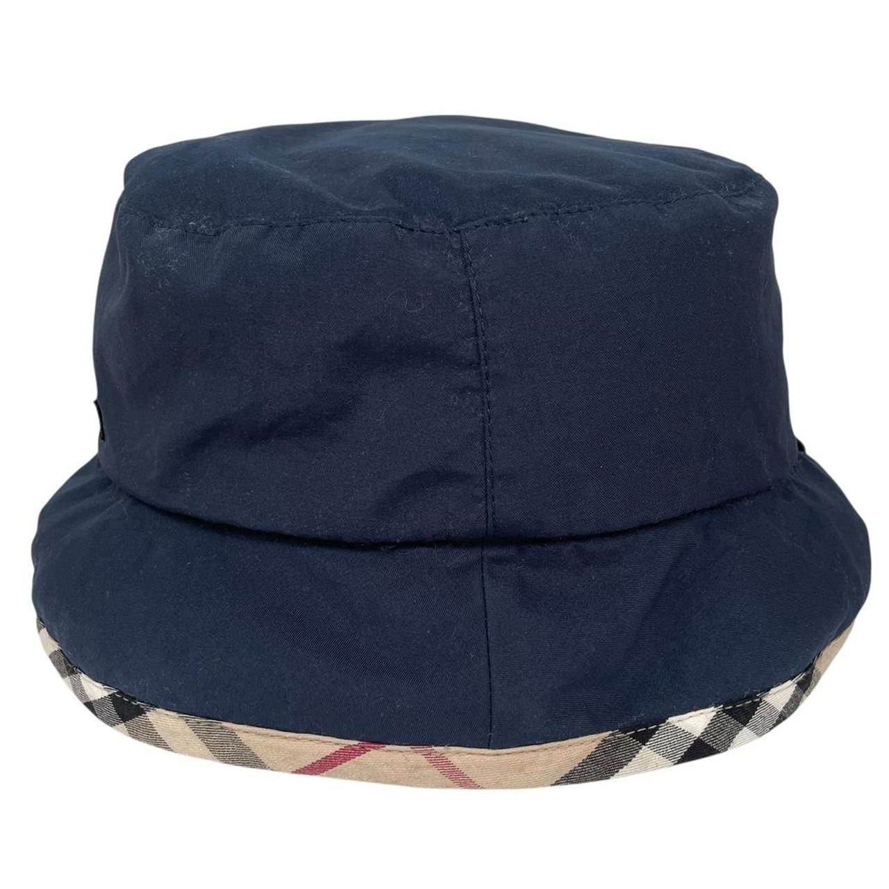 Burberry London Beige and Navy Blue Nova Check Reversible Bucket Hat