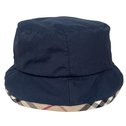 Burberry London Beige and Navy Blue Nova Check Reversible Bucket Hat