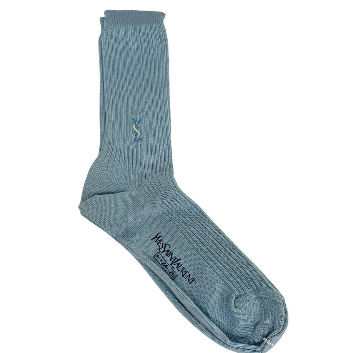 Yves Saint Laurent blue socks with embroidered logo, brand new with tags.