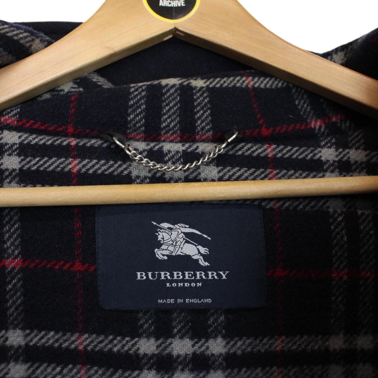 Vintage Burberry London Navy Blue Nova Check Wool Duffle Coat