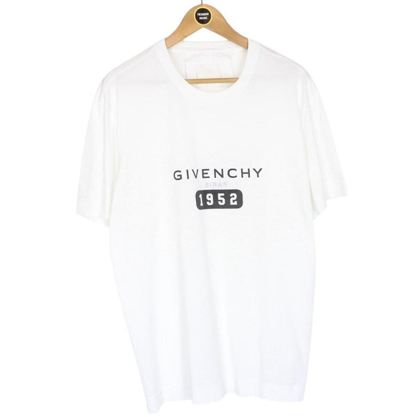Givenchy Paris White and Black Logo Print Short Sleeve Cotton T-Shirt